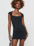 front view of model wearing Princess Polly Marlan Mini Dress Black Square Neck 