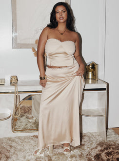 front view of model wearing Princess Polly Suga Strapless Top Cream Curve Sleeveless Sweetheart 