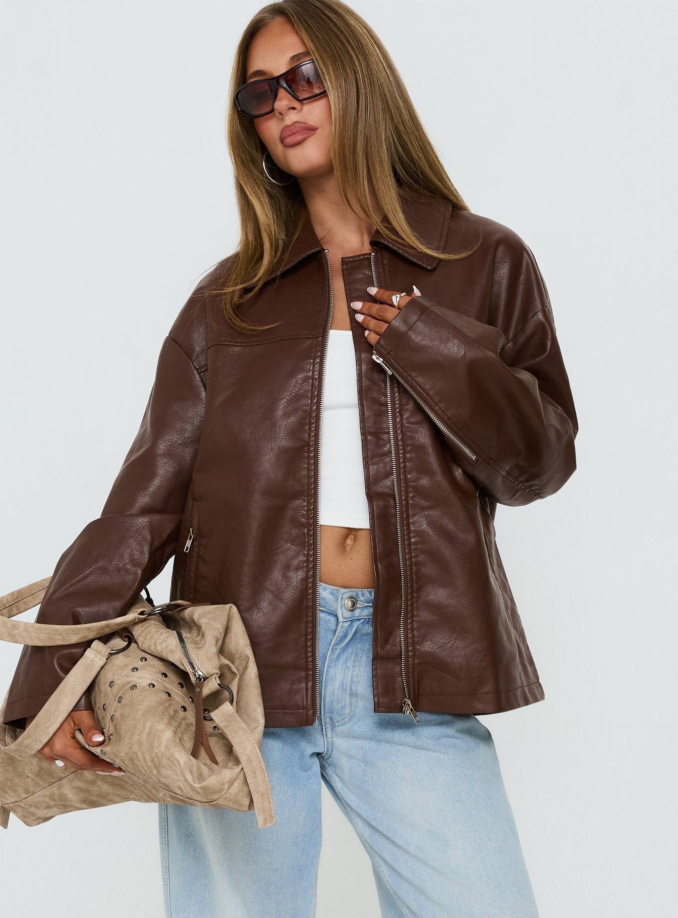 Napoleon Faux Leather Jacket Dark Brown