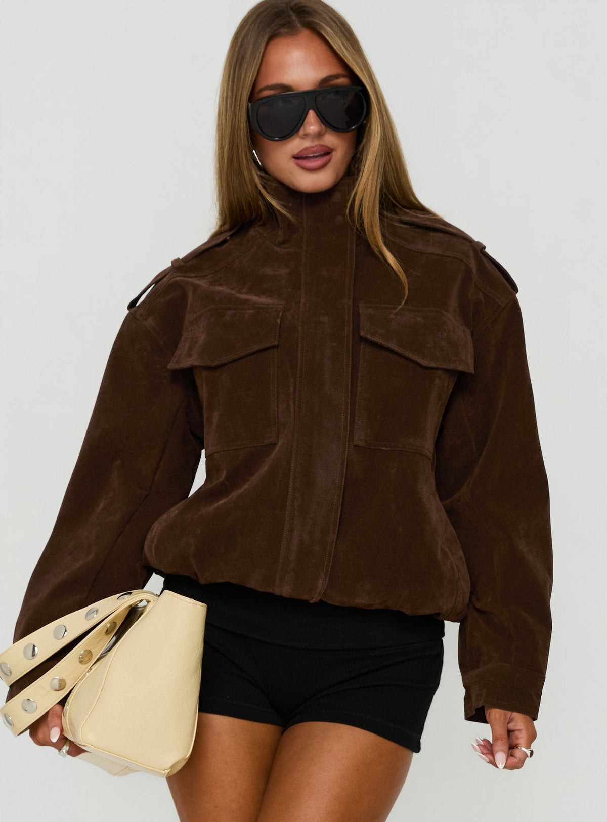 Double Life Trichterkragen-Cargojacke Schokolade