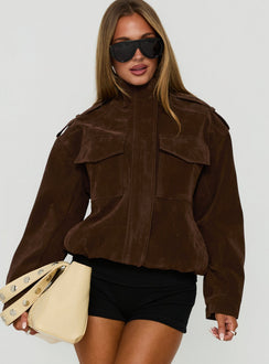Double Life Trichterkragen-Cargojacke Schokolade