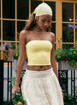 side view of model wearing Princess Polly Millert Tube Top Yellow Sleeveless straight 