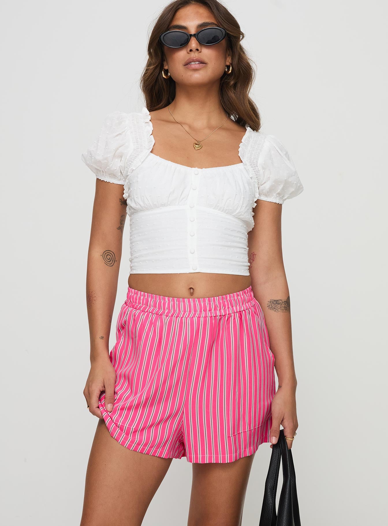 Pink stripe shorts online