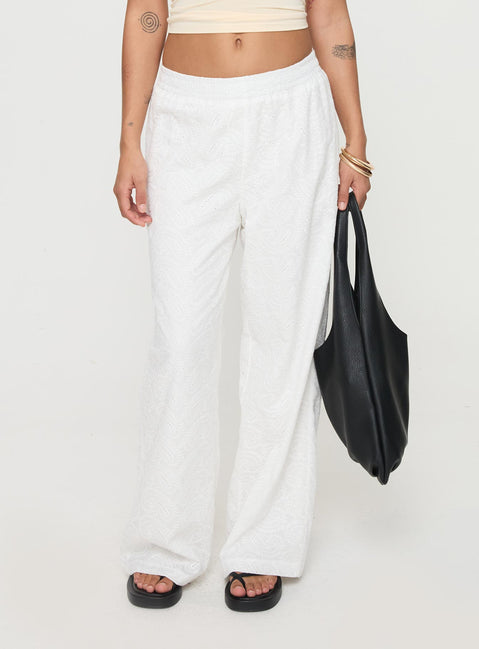 front view of model wearing Princess Polly Unfair Pants White Mid Rise 