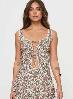 front view of model wearing Princess Polly Esau Top Multi Sleeveless Scoop Neck 