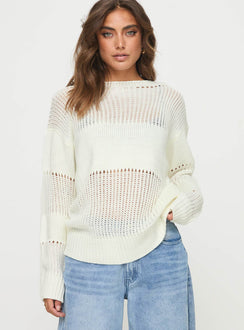 front view of model wearing Princess Polly Throw On Sweater Cream 