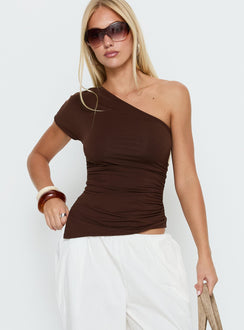 Majira One Shoulder Slouch Top Brown