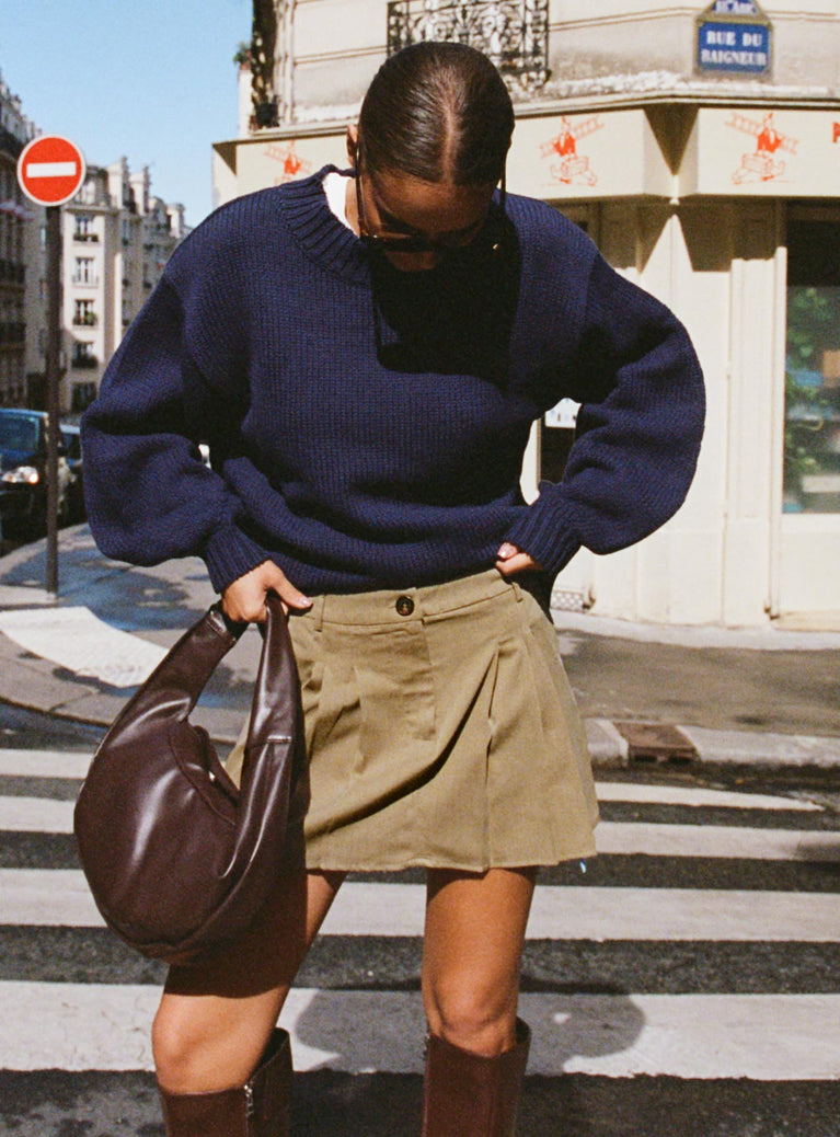   front view of model wearing Princess Polly Spheres Pleat Mini Skirt Beige Mini Skirts 