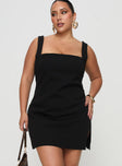 front view of model wearing Princess Polly Bombshell Mini Dress Black Curve Square Neck 