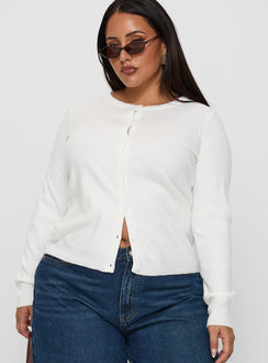 front view of model wearing Princess Polly Lauraine Cardigan White Curve regular 