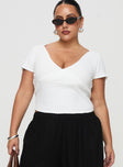 front view of model wearing Princess Polly Maz Top White Curve Short Sleeves Plunger 