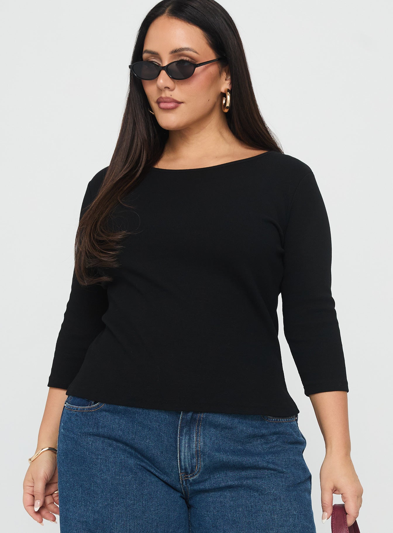 Elaia 3/4 Sleeve Top Black Curve