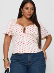 Adrienna Flutter Blouse White / Red Curve