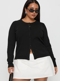 front view of model wearing Princess Polly Lauraine Cardigan Black Curve 