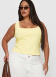 Baseline Square Neck Rib Tank Top Lemon Curve