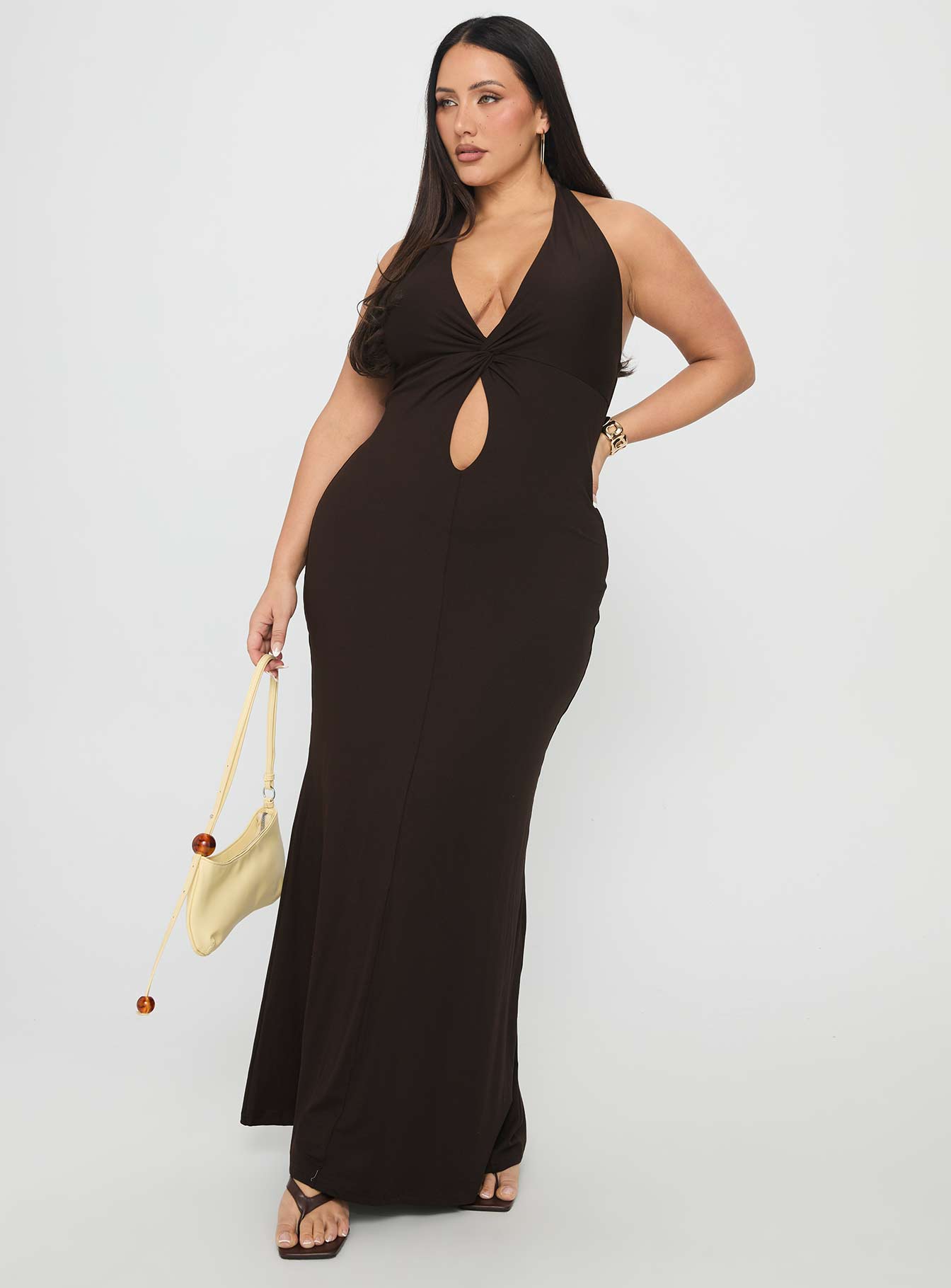 No Hard Feelings Twist Maxi Dress Brown Curve