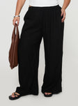 back view of model wearing Princess Polly Louis Linen Blend Pants Black Curve High Waisted Pants 