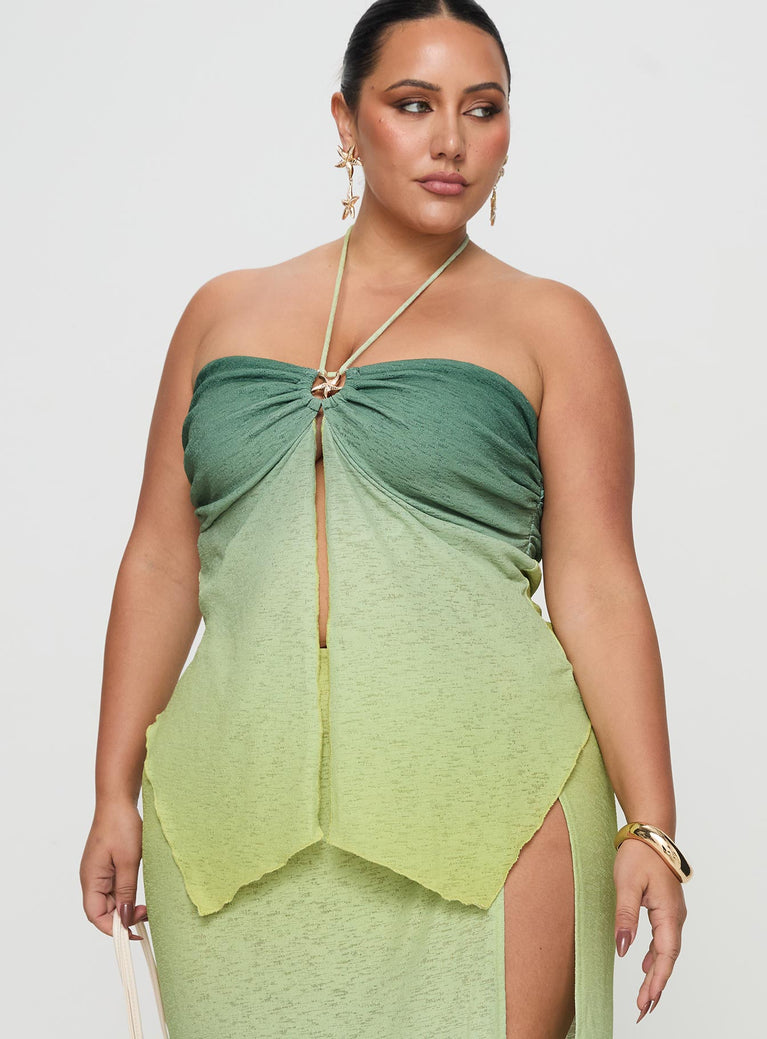 front view of model wearing Princess Polly Star Girl Top Green Ombre Curve Sleeveless Sweetheart 