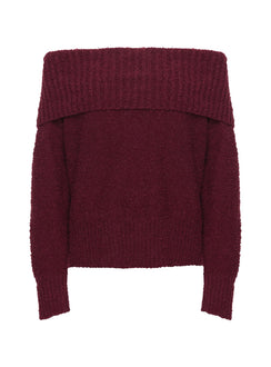 product Princess Polly Parkley Boucle Off The Shoulder Sweater Burgundy Long 