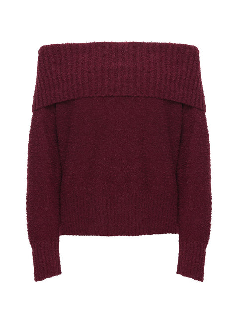 product Princess Polly Parkley Boucle Off The Shoulder Sweater Burgundy Long 