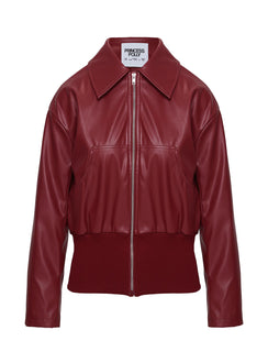 Radio On Blast Faux Leather Bomber Jacket Red