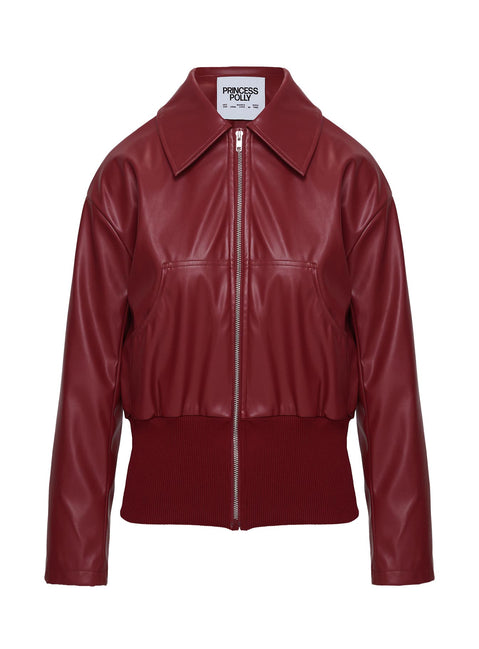 Radio On Blast Faux Leather Bomber Jacket Red