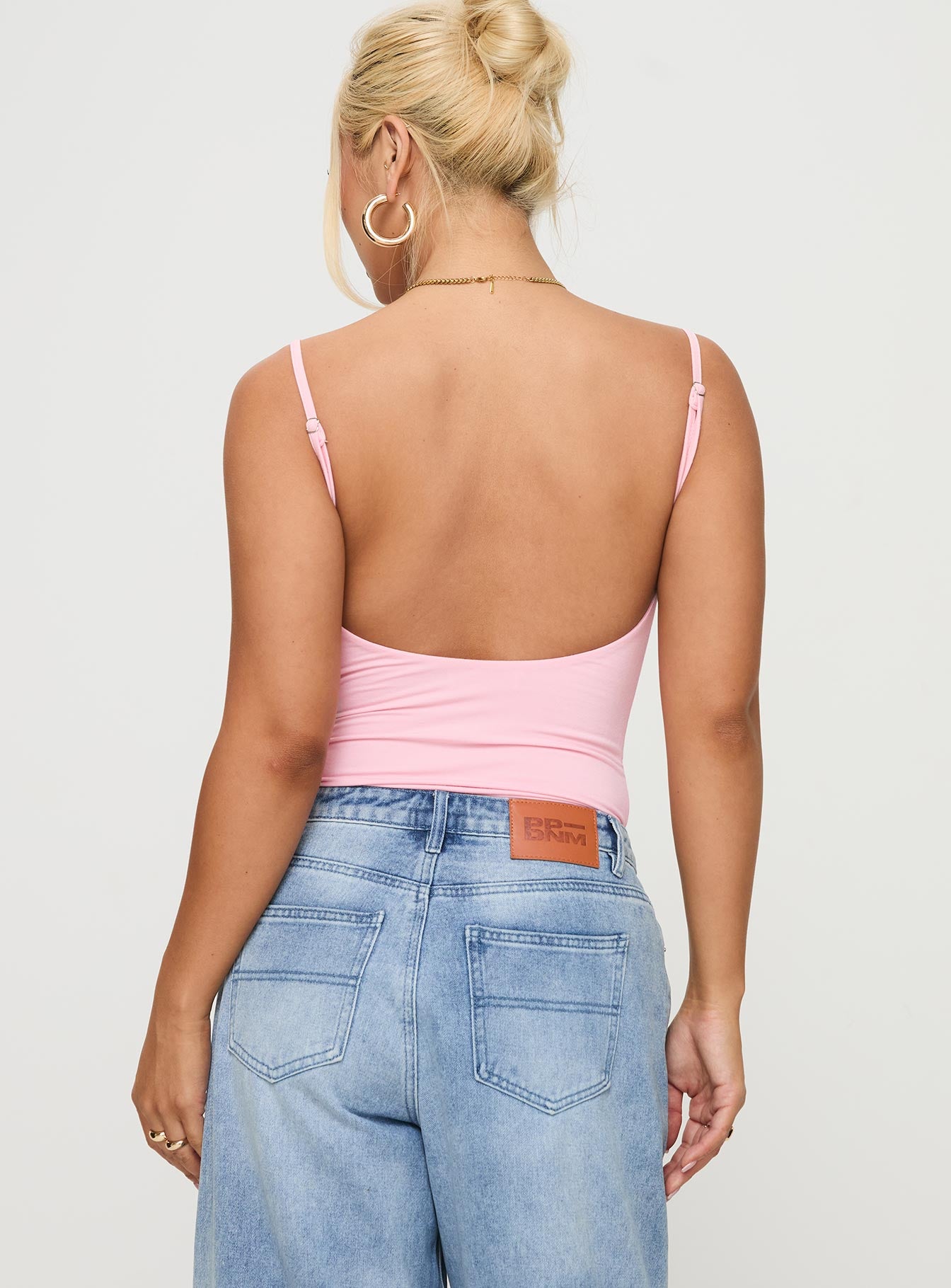 back view of model wearing Princess Polly Sweet Life Bodysuit Pink Sleeveless 
