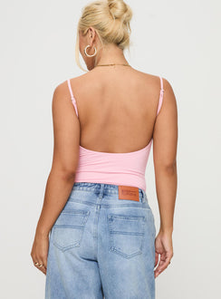 back view of model wearing Princess Polly Sweet Life Bodysuit Pink Sleeveless 