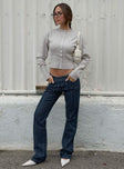 front view of model wearing Princess Polly Charismatic Jean Dark Pinstripe Low Rise Jeans 