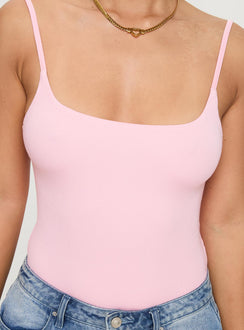 back view of model wearing Princess Polly Sweet Life Bodysuit Pink Sleeveless 