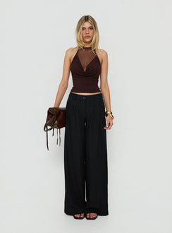 Zuree Layered Cowl Neck Top Brown