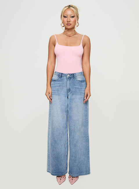 side view of model wearing Princess Polly Sweet Life Bodysuit Pink Sleeveless 