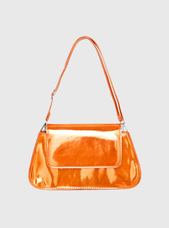 Faux leather shoulder bag, chrome  Removable and adjustable strap