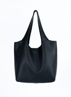 Tote bag Faux leather material Twin fixed straps Gold toned hardware Magnetic button fastening Internal pocket with zip fastening Flat base