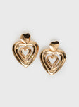 Earrings Heart pendant design, gold-toned, stud fastening