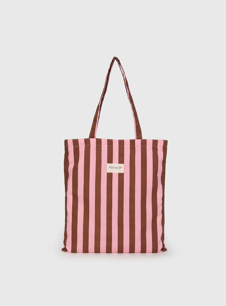 Striped tote bag Fixed straps, internal pocket, boning structure Good stretch, unlined 