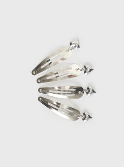 Hair clip pack Pack of 4, silver-toned, heart charm design