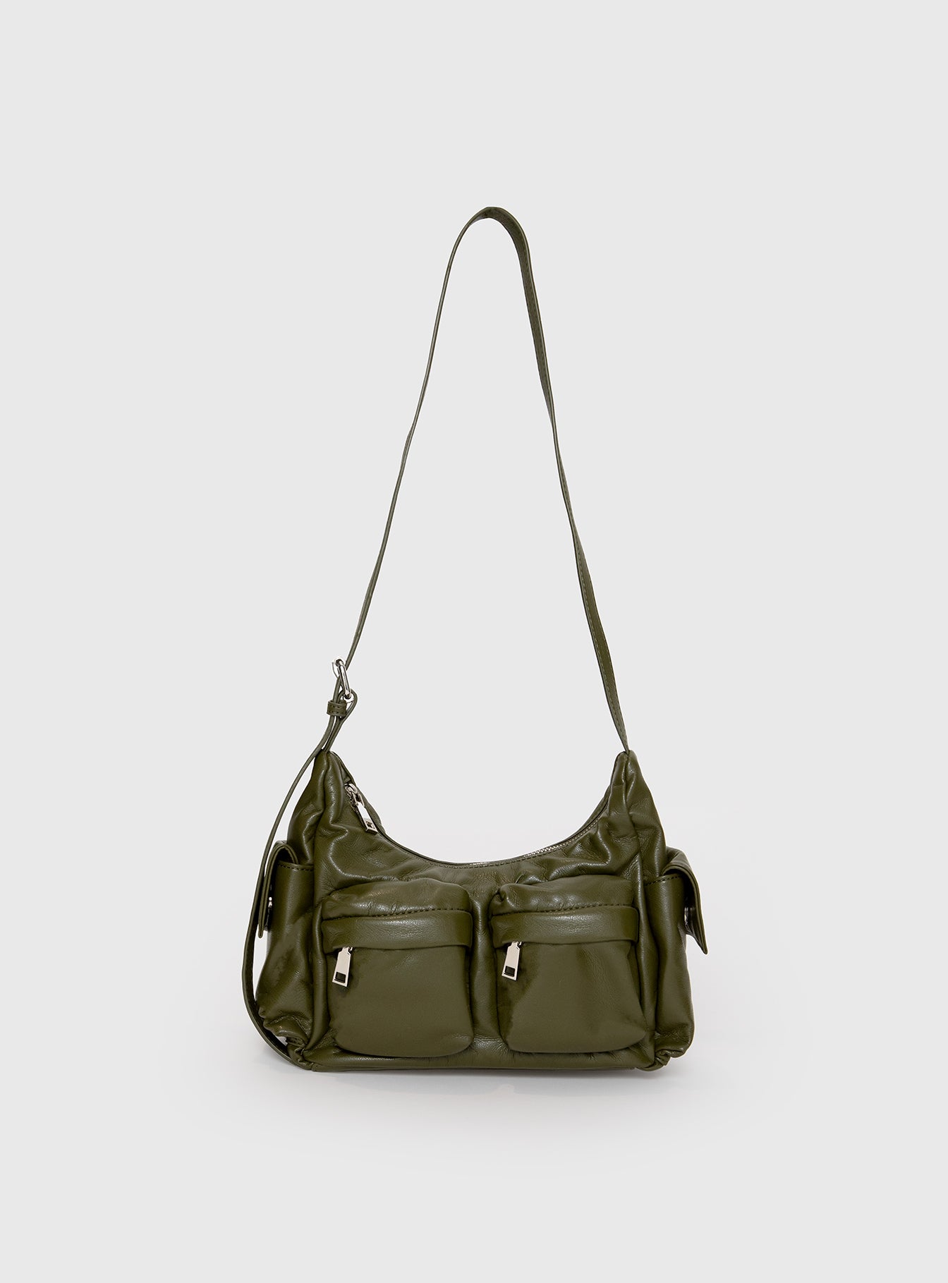 Olive coloured utility bag, crossbody design
