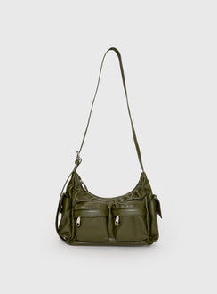 Olive coloured utility bag, crossbody design