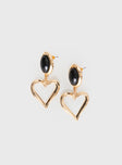 Earrings Drop heart charm style, gold-toned, stud fastening 