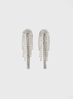 Silver-toned earrings Diamante detail, stud fastening