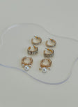 Earring pack Three sets Hoop fastening Diamante and pearl detail