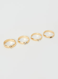 Ring pack Gold toned, four pack, gem detail