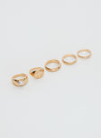 Gold-toned ring pack Pack of five, chunky style, pearl detail, lightweight