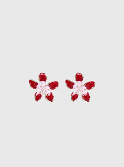 Ysabelle Flower Earrings Pink / Red