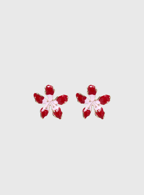 Ysabelle Flower Earrings Pink / Red
