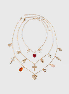 Kiss And Tell Layered Charm Necklace Gold