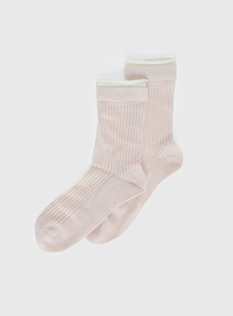 Daliar Contrast Trim Socks Pink