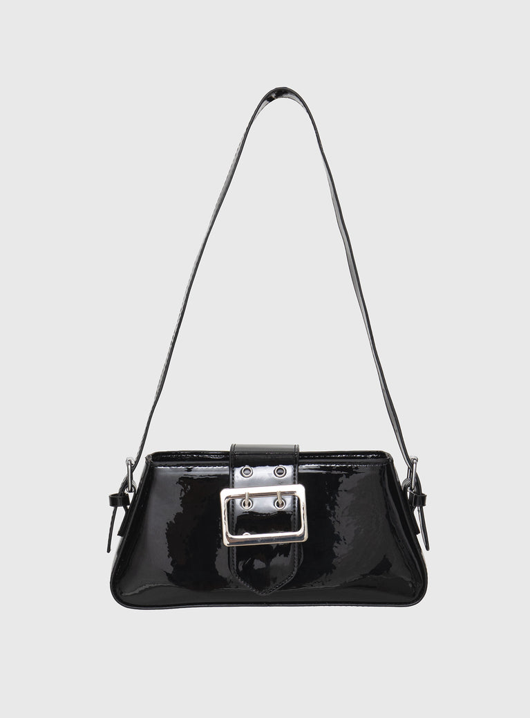 Shoulder bag Faux leather, adjustable strap, silver-toned hardware, buckle detail, zip closure