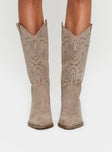 Billini Delanie Cowboy Boots Taupe Faux Suede